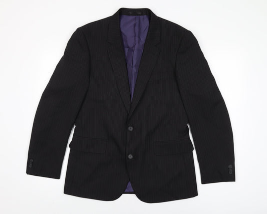 Taylor & Wright Mens Black Striped Polyester Jacket Suit Jacket Size 38 Regular