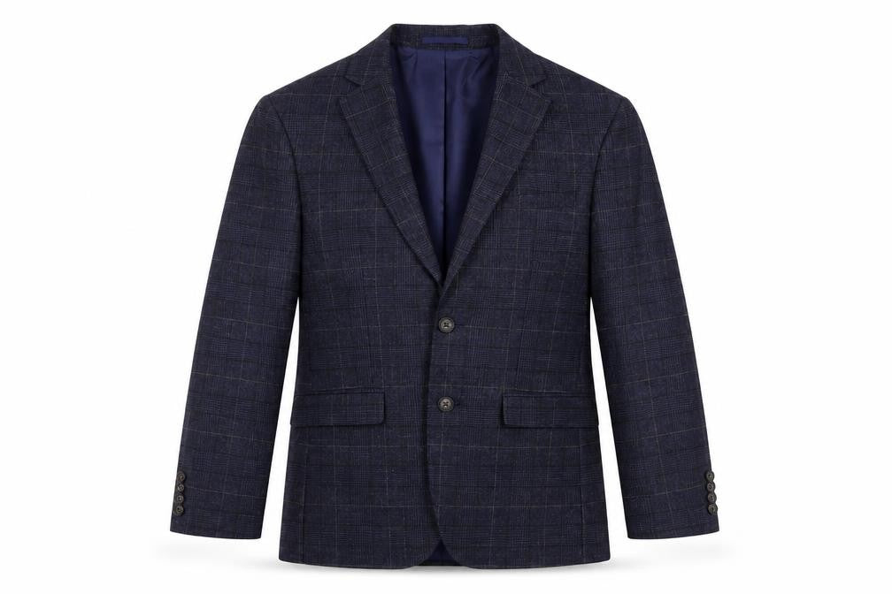 Moss London Mens Blue Plaid Polyester Jacket Suit Jacket Size 38 Regular