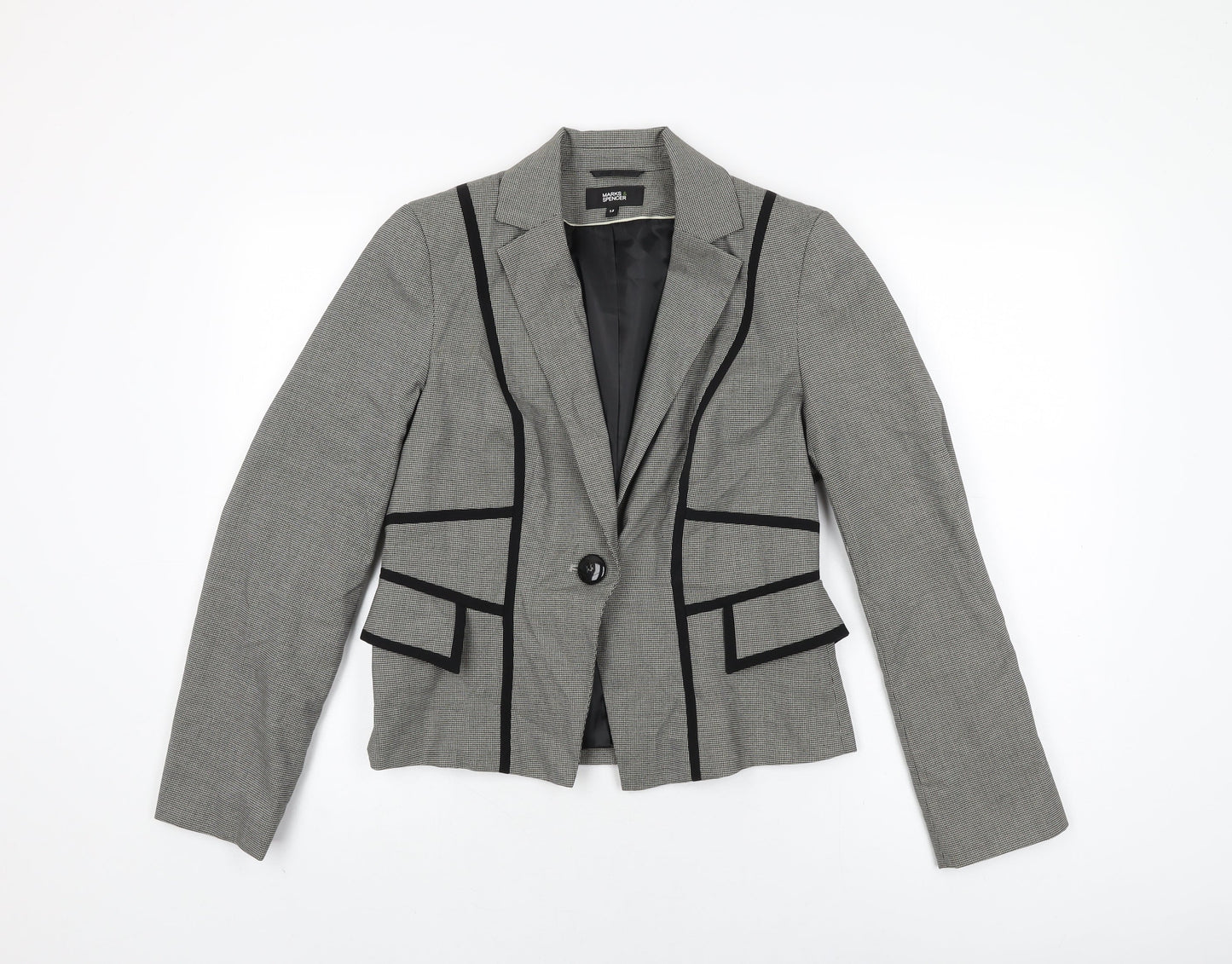 Marks and Spencer Womens Grey Geometric Jacket Blazer Size 12 Button