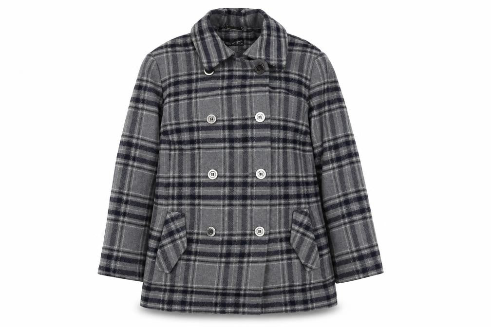 Autograph Womens Grey Plaid Overcoat Coat Size 14 Button