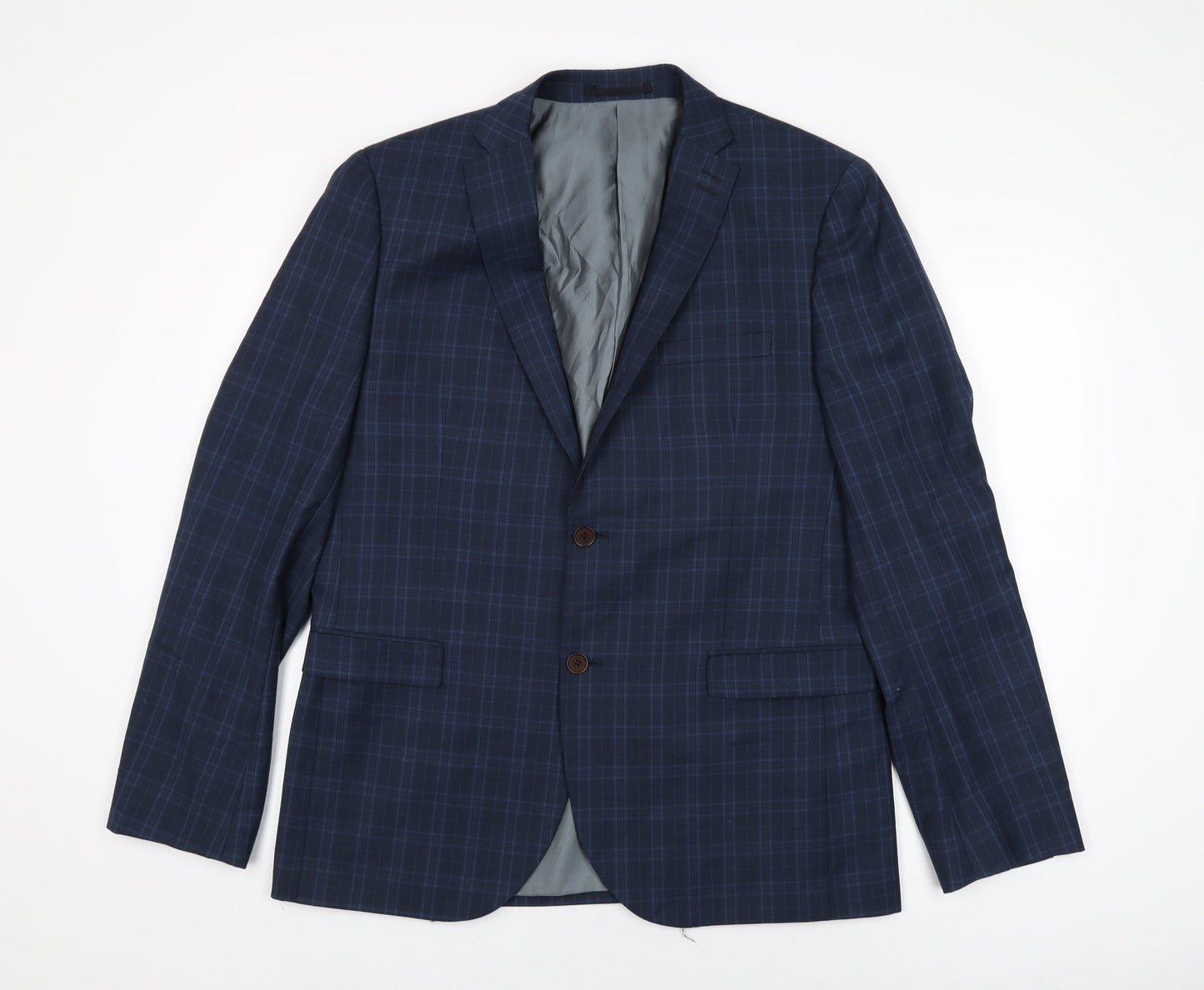 NEXT Mens Blue Plaid Wool Jacket Suit Jacket Size 44 Regular
