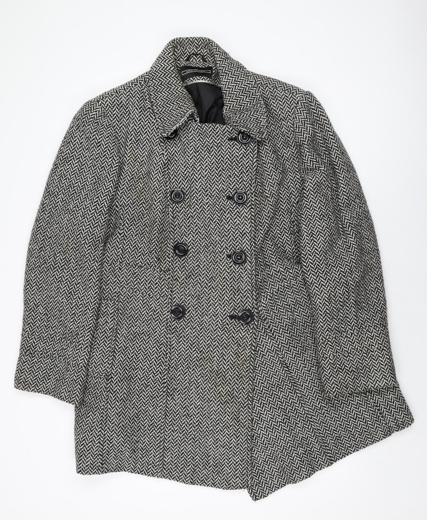 BHS Womens Black Geometric Overcoat Coat Size 22 Button