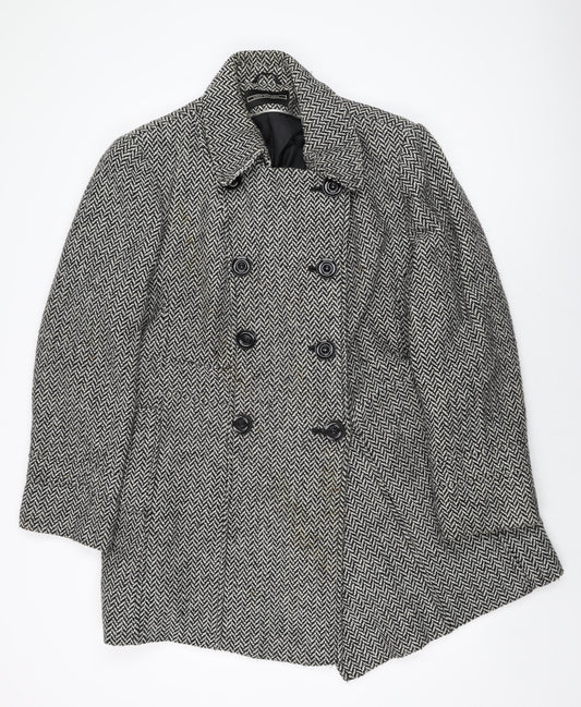 BHS Womens Black Geometric Overcoat Coat Size 22 Button