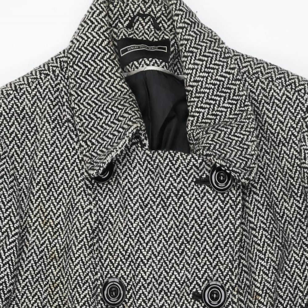 BHS Womens Black Geometric Overcoat Coat Size 22 Button