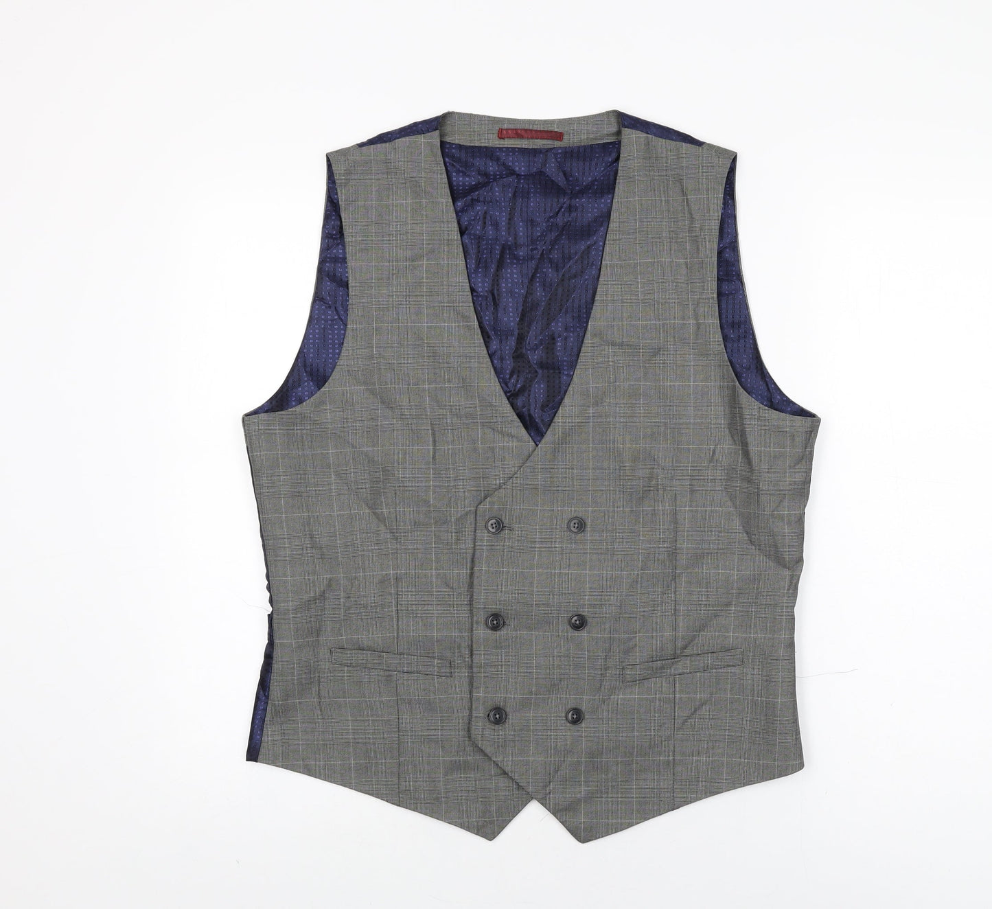 Burton Mens Grey Plaid Polyester Jacket Suit Waistcoat Size L Regular