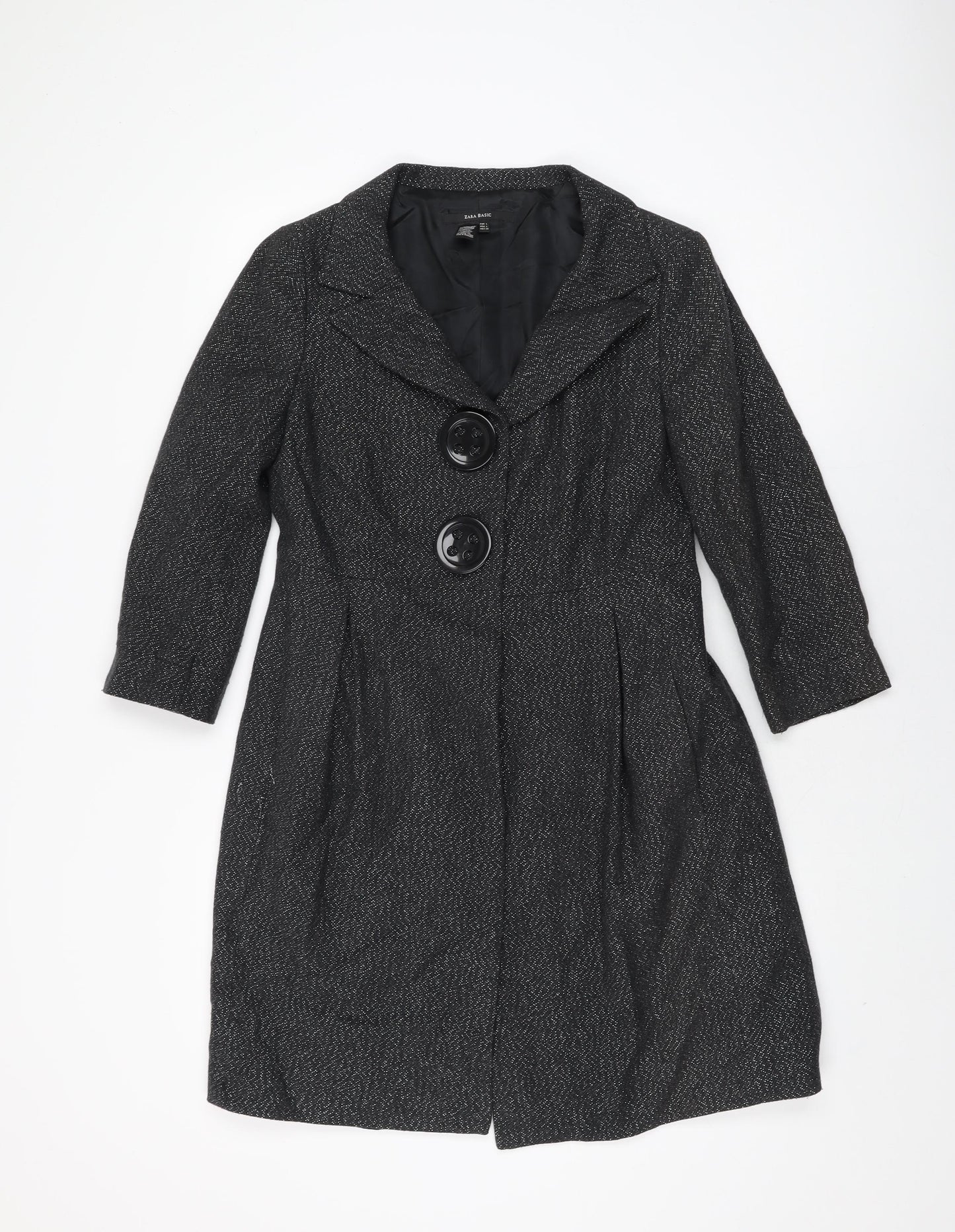Zara Womens Black Overcoat Coat Size L Button