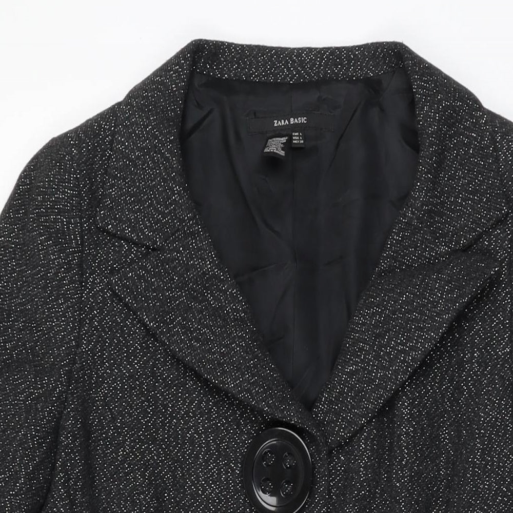 Zara Womens Black Overcoat Coat Size L Button