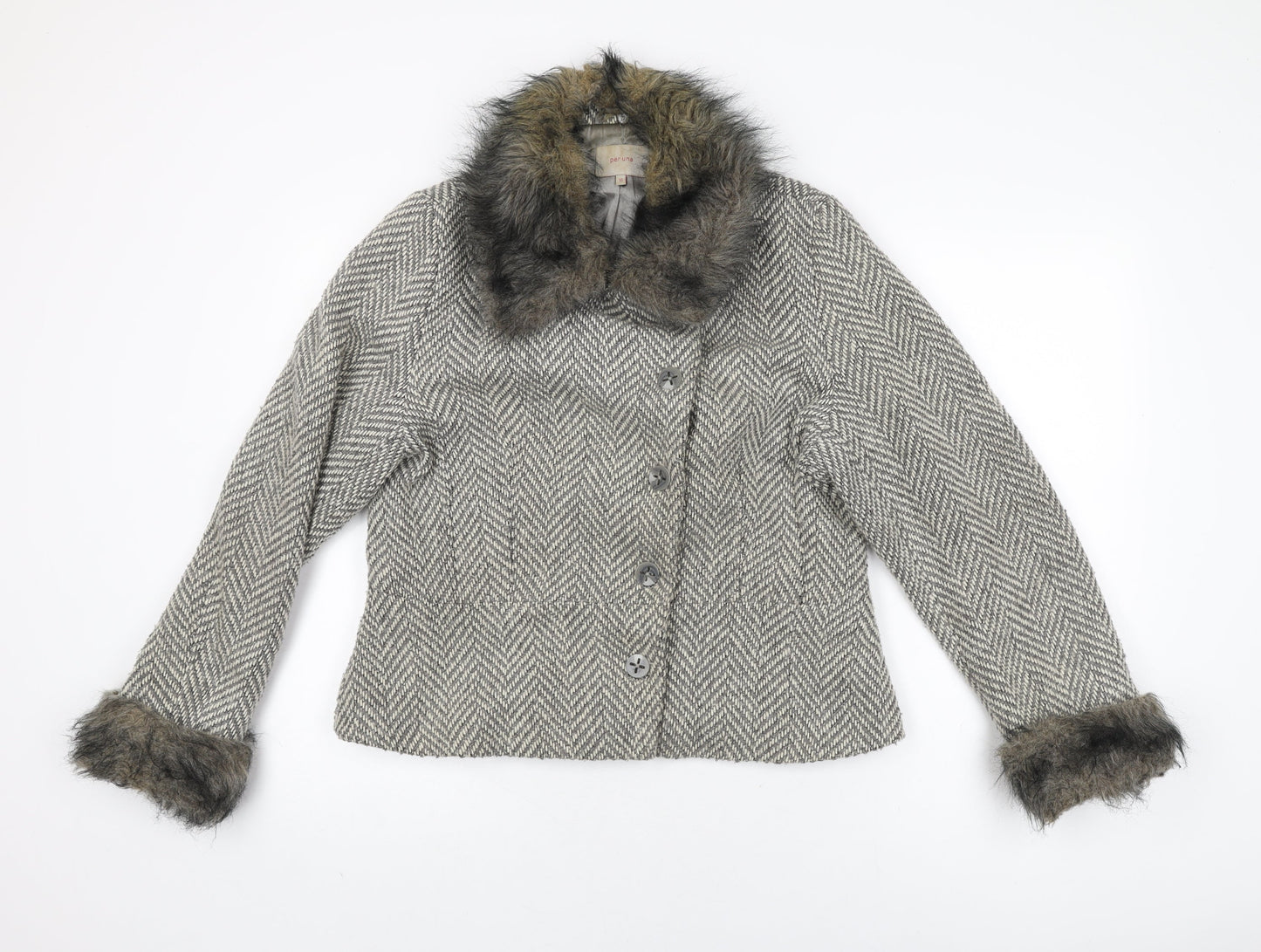 Per Una Womens Grey Geometric Jacket Coat Size 16 Button