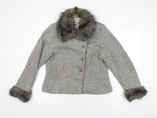 Per Una Womens Grey Geometric Jacket Coat Size 16 Button