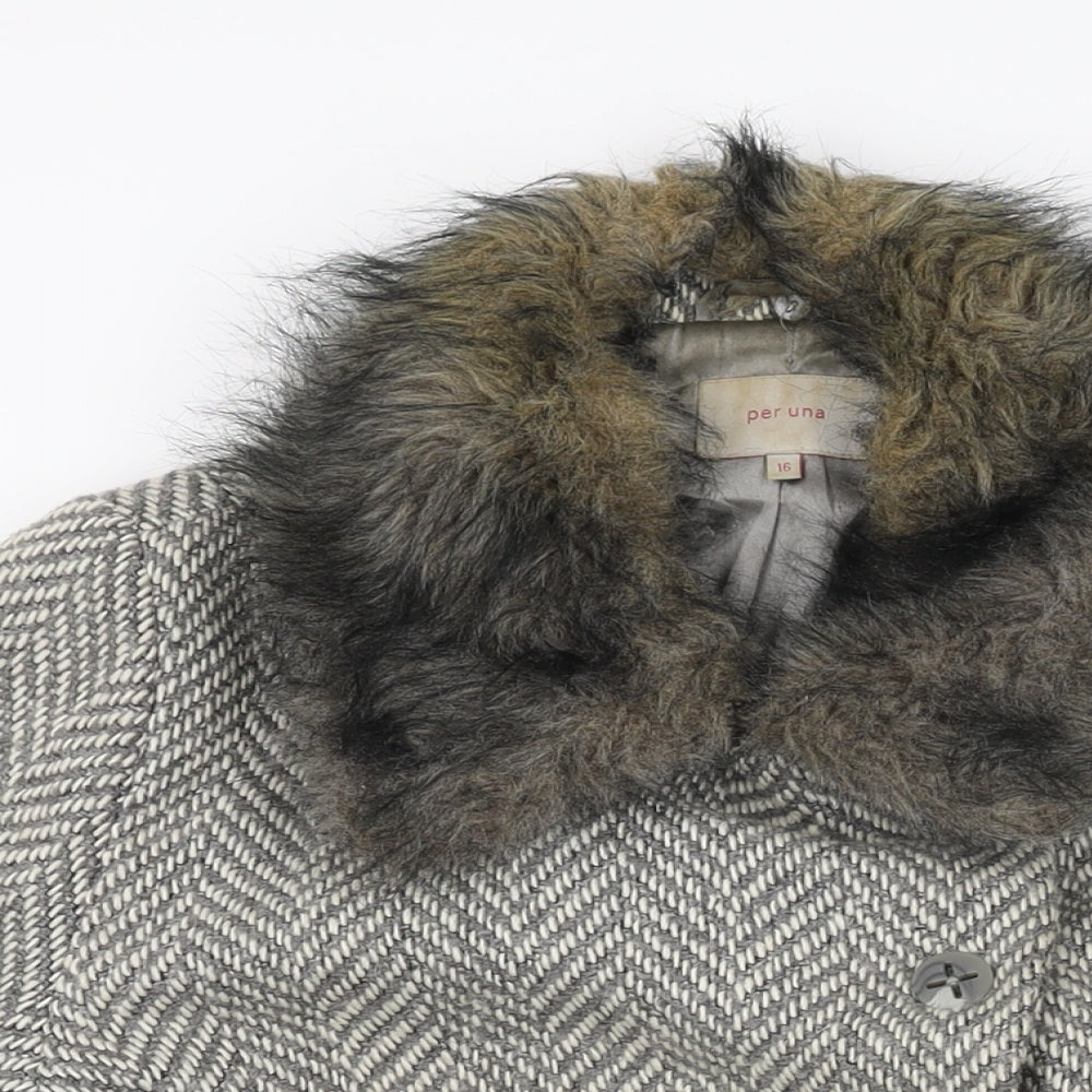 Per Una Womens Grey Geometric Jacket Coat Size 16 Button