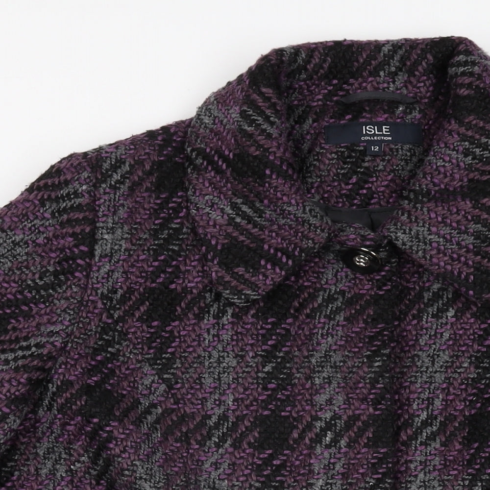 Isle Womens Purple Geometric Jacket Coat Size 12 Button