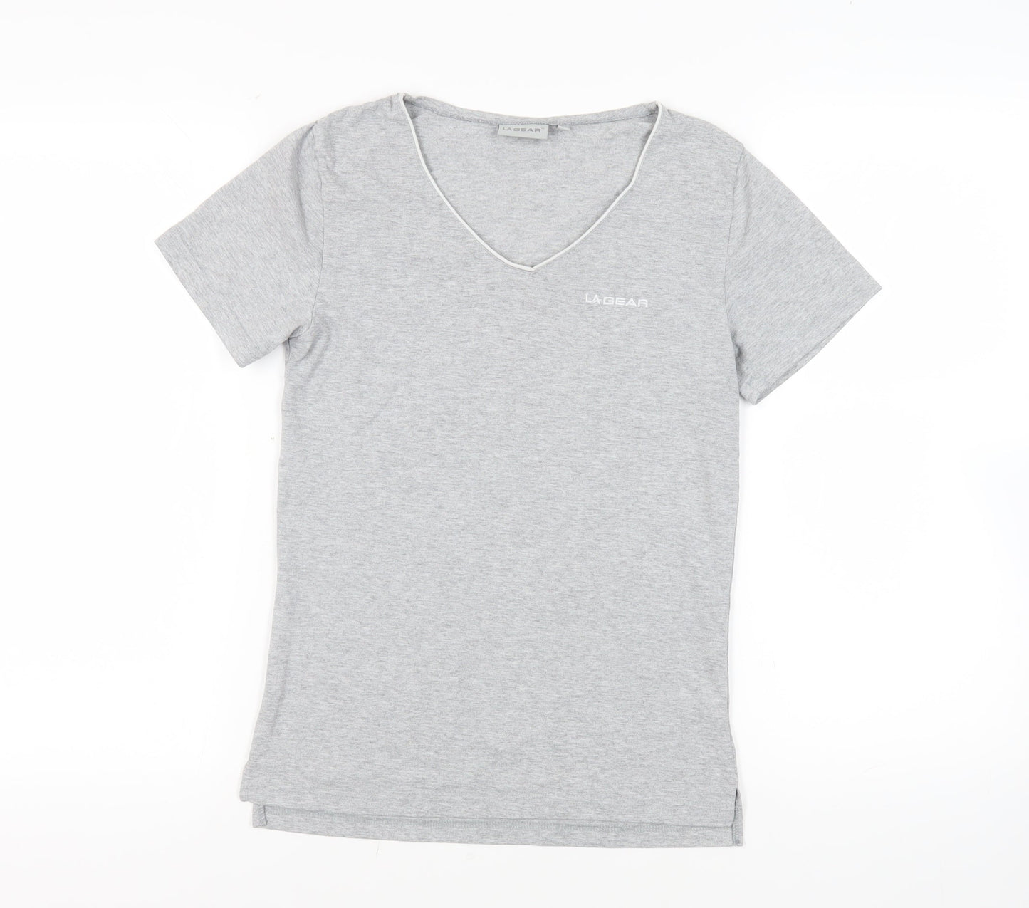 LA Gear Womens Grey Cotton Basic T-Shirt Size 12 V-Neck - Logo