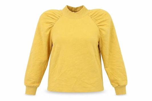 Monki Womens Yellow Cotton Pullover Sweatshirt Size S Pullover - Ruched Sleeves