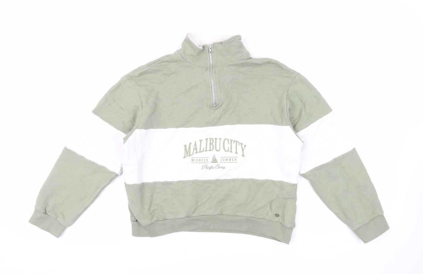 Pull&Bear Womens Green Cotton Pullover Sweatshirt Size S Zip