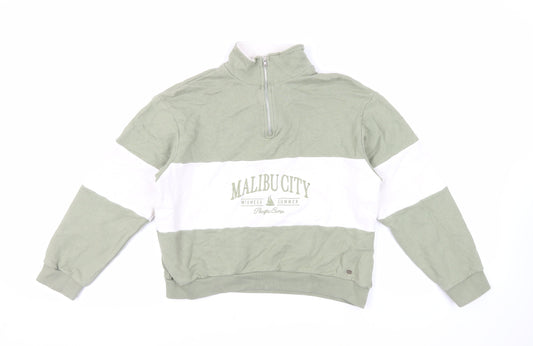 Pull&Bear Womens Green Cotton Pullover Sweatshirt Size S Zip