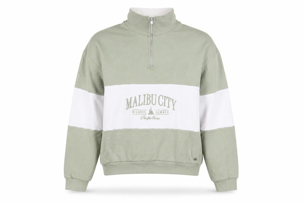 Pull&Bear Womens Green Cotton Pullover Sweatshirt Size S Zip