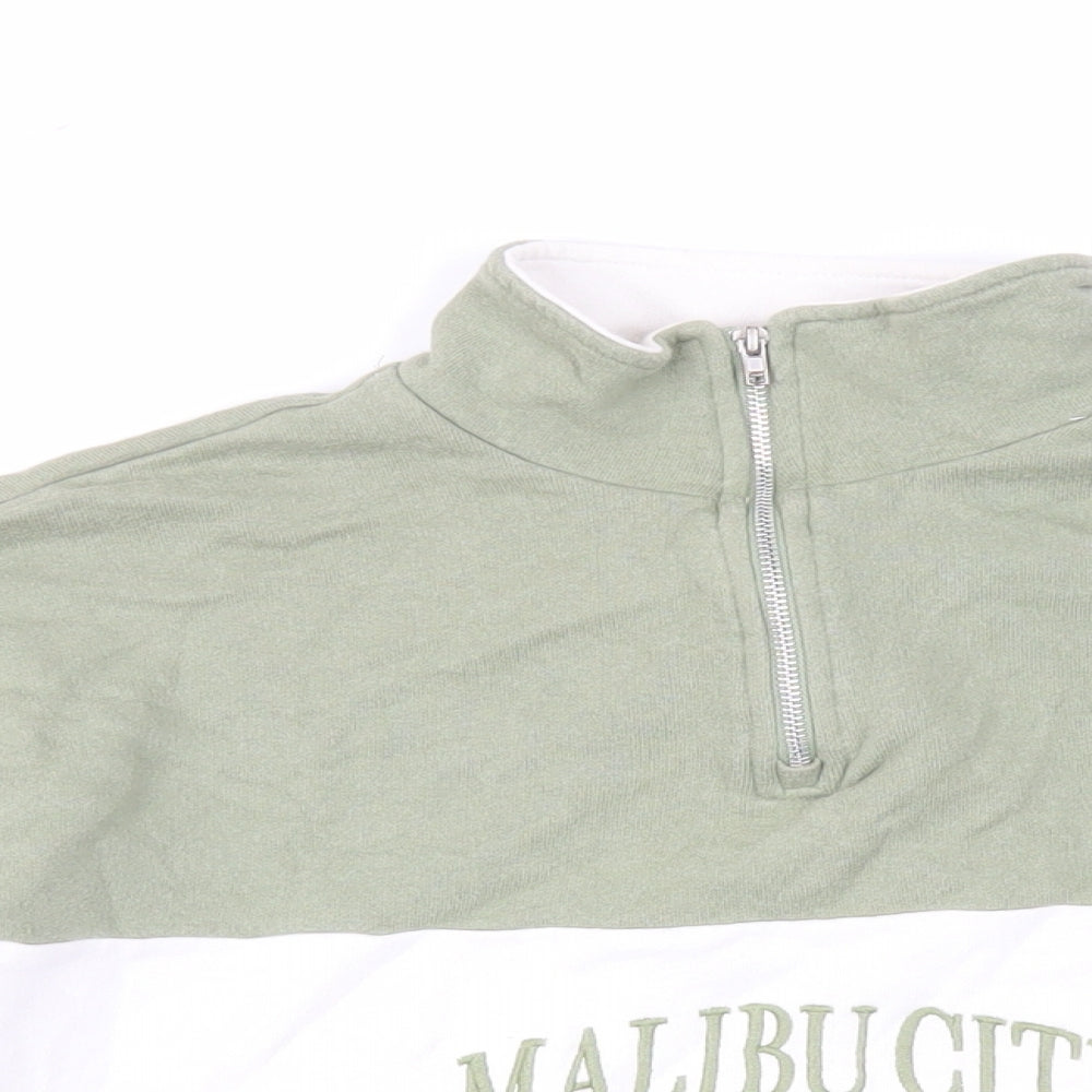 Pull&Bear Womens Green Cotton Pullover Sweatshirt Size S Zip