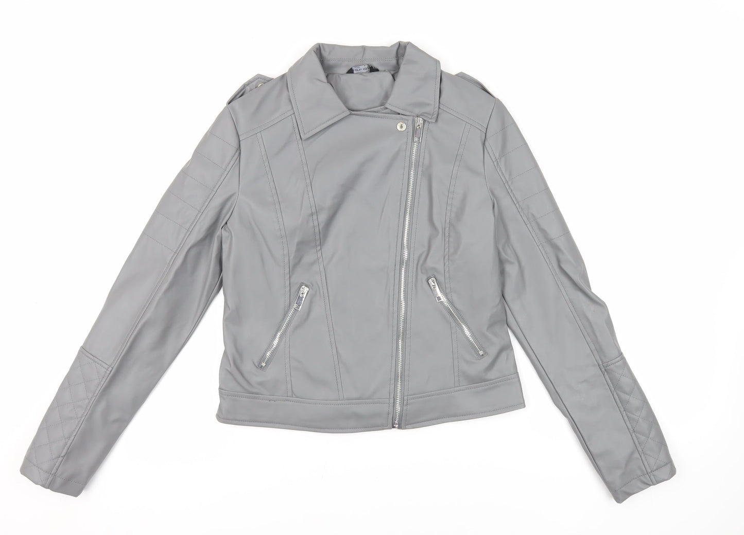 Select Womens Grey Biker Jacket Size 8 Zip