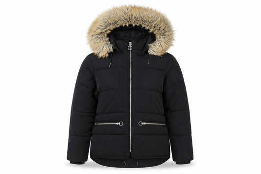 Topshop Womens Black Puffer Jacket Jacket Size 12 Zip - Faux Fur Collar