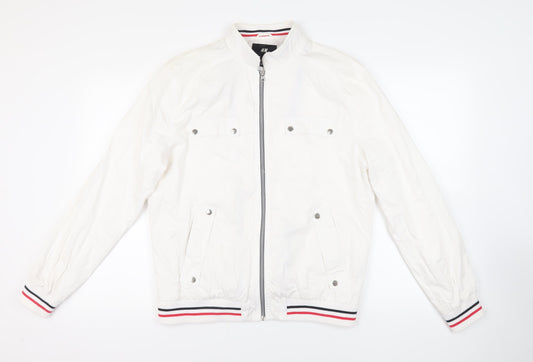 H&M Mens White Jacket Size 44 Zip - Contrasting Trim