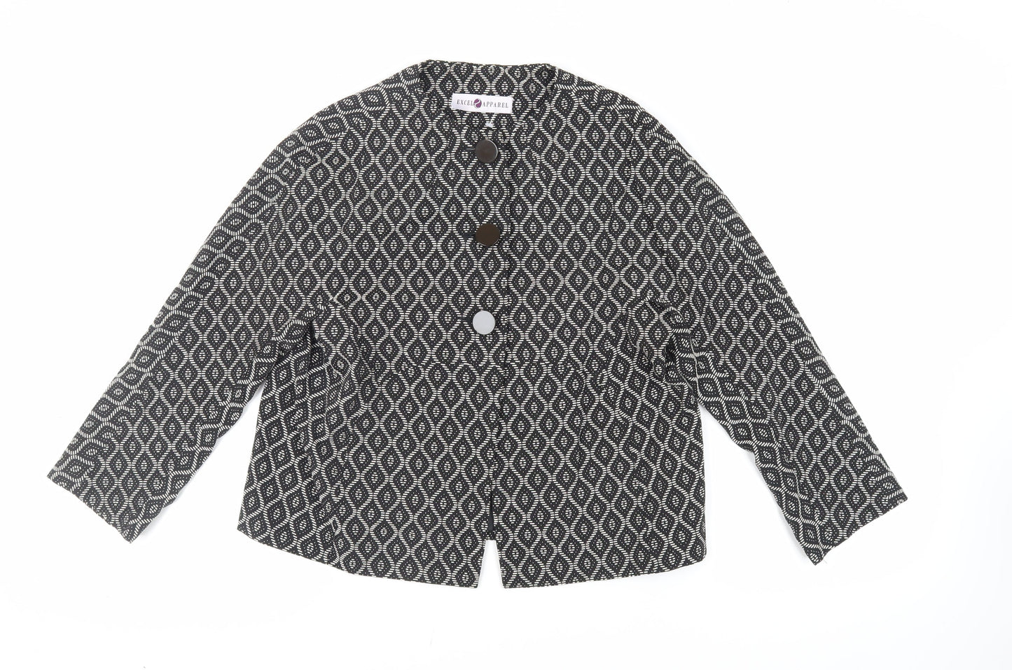 Excel Apparel Womens Black Geometric Jacket Blazer Size M Button