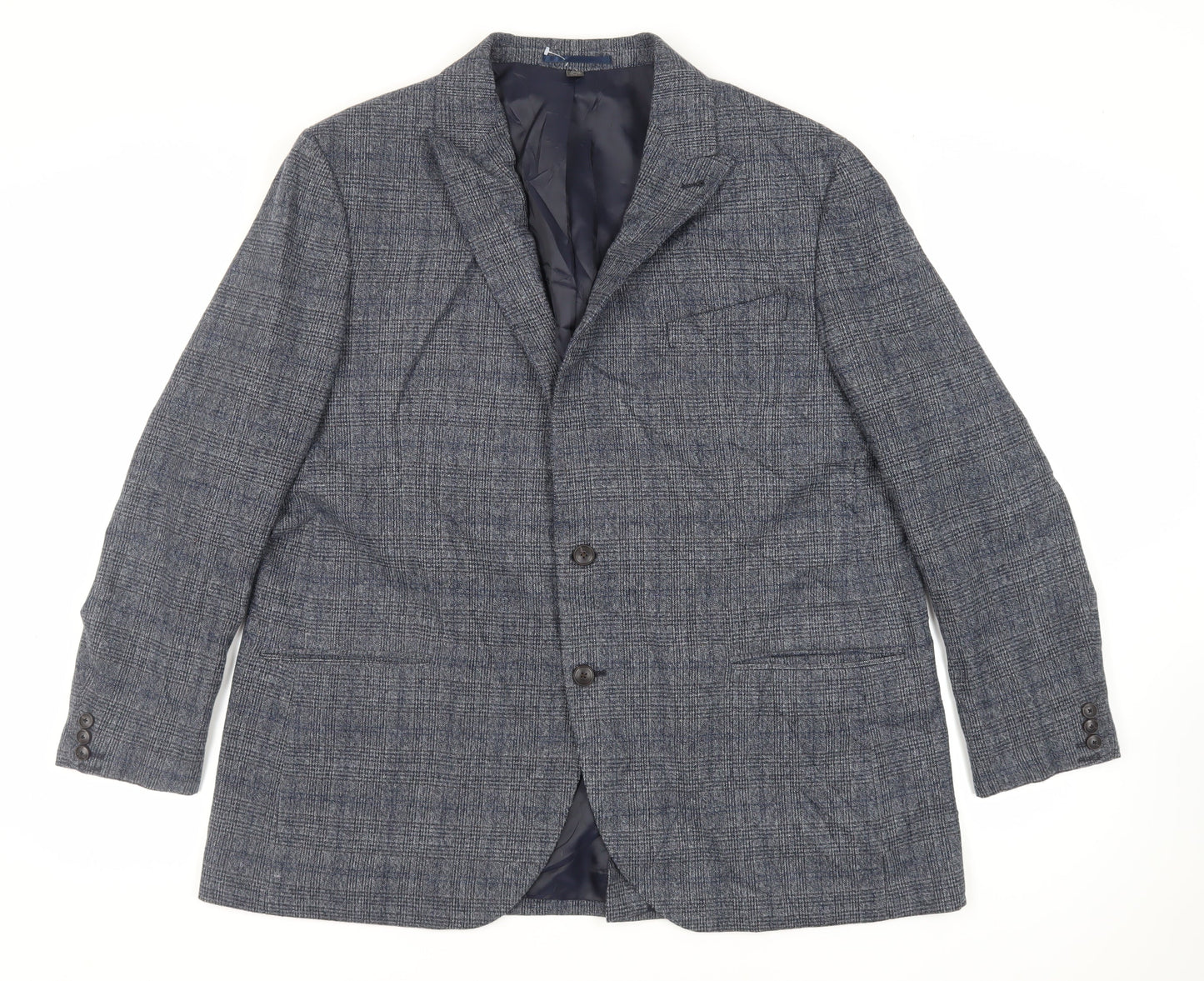 Marks and Spencer Mens Blue Plaid Polyester Jacket Suit Jacket Size 48 Regular