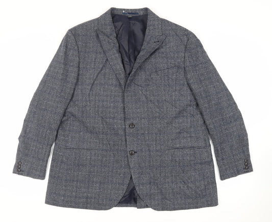 Marks and Spencer Mens Blue Plaid Polyester Jacket Suit Jacket Size 48 Regular