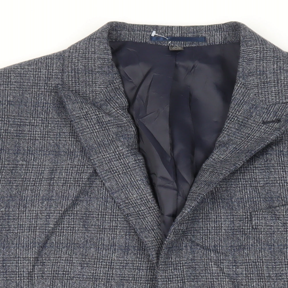 Marks and Spencer Mens Blue Plaid Polyester Jacket Suit Jacket Size 48 Regular