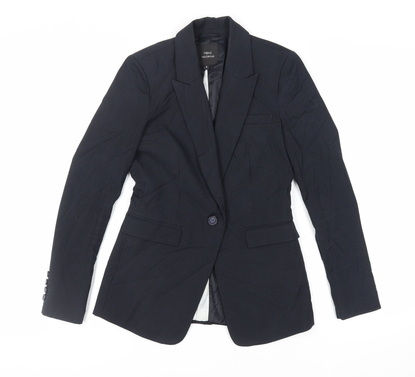 NEXT Womens Black Striped Jacket Blazer Size 8 Button