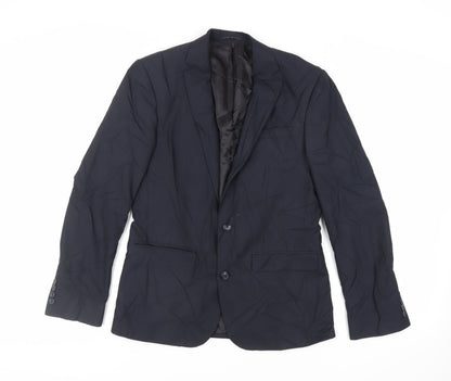 Additional front view of ASOS men’s blue polyester jacket suit jacket, size 38, regular
