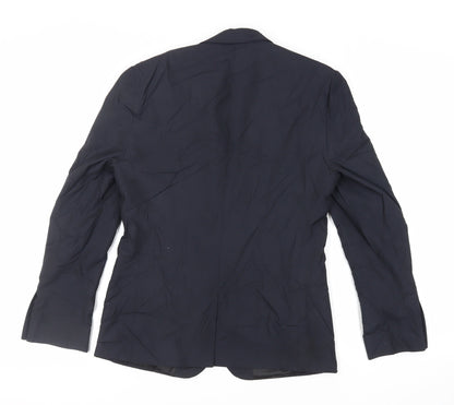 Back view of ASOS men’s blue polyester jacket suit jacket, size 38, regular