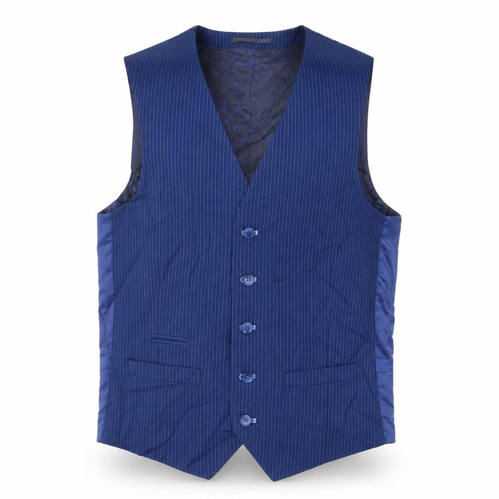 6th Sense Mens Blue Striped Polyester Jacket Suit Waistcoat Size 36 Regular