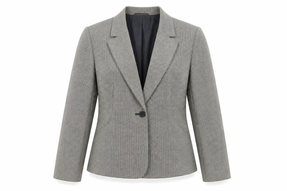 Precis Petite Womens Black Geometric Jacket Blazer Size 14 Button - Vintage