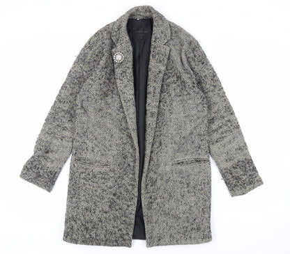 River Island Womens Grey Herringbone Overcoat Coat Size 8 - Open