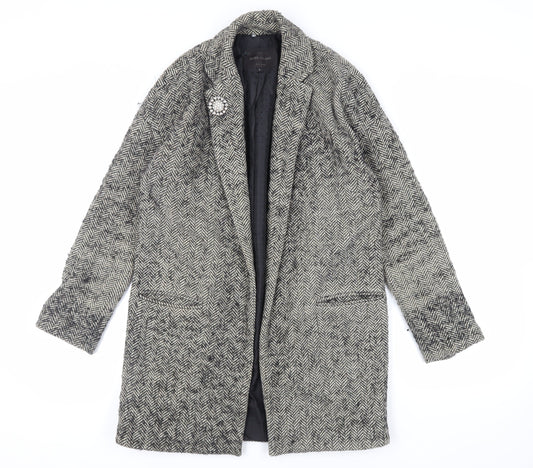 River Island Womens Grey Herringbone Overcoat Coat Size 8 - Open
