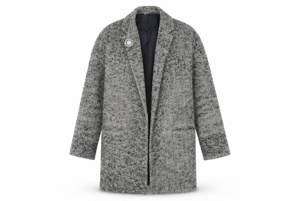 River Island Womens Grey Herringbone Overcoat Coat Size 8 - Open