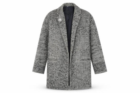 River Island Womens Grey Herringbone Overcoat Coat Size 8 - Open