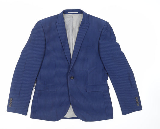 NEXT Mens Blue Striped Polyester Jacket Suit Jacket Size 40 Regular