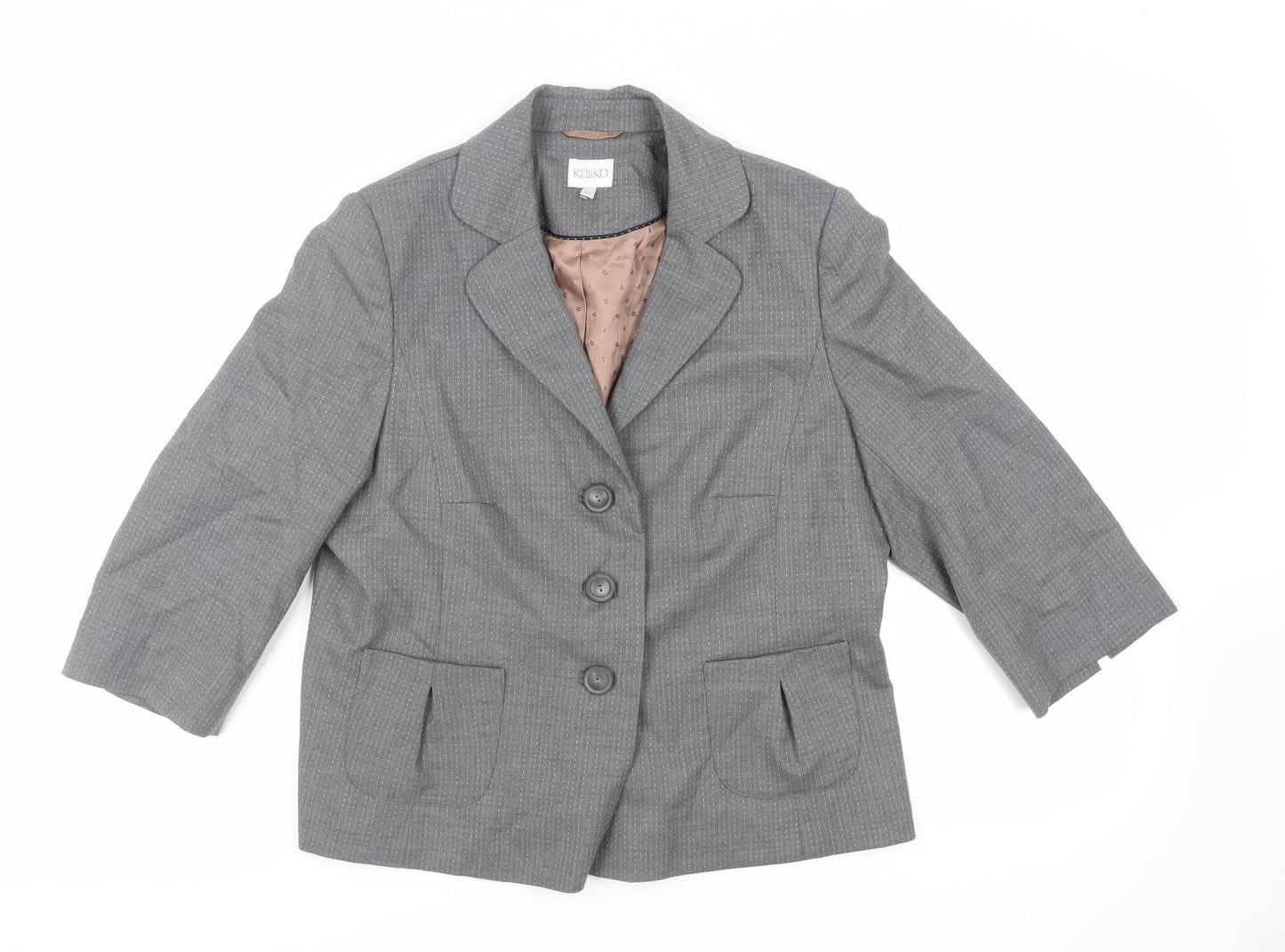 Kaliko Womens Grey Striped Jacket Blazer Size 16 Button - Bow Detail