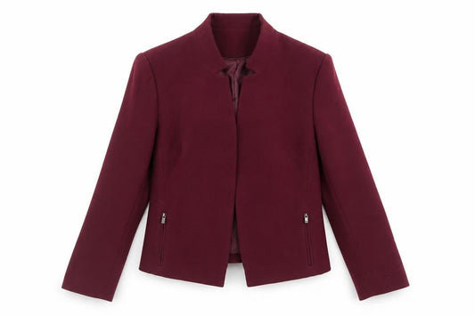 Front view of Dunnes women’s purple jacket blazer, size UK 14, - open
