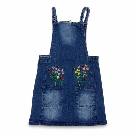 Tu Girls Blue Cotton Pinafore/Dungaree Dress Size 3-4 Years Square Neck Zip