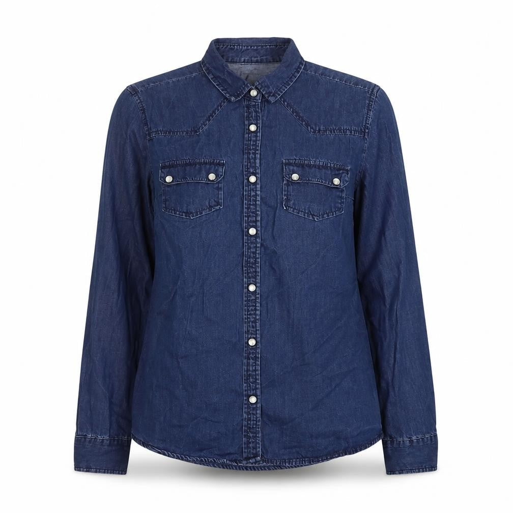 Denim & Co. Womens Blue Cotton Basic Button-Up Size 8 Collared