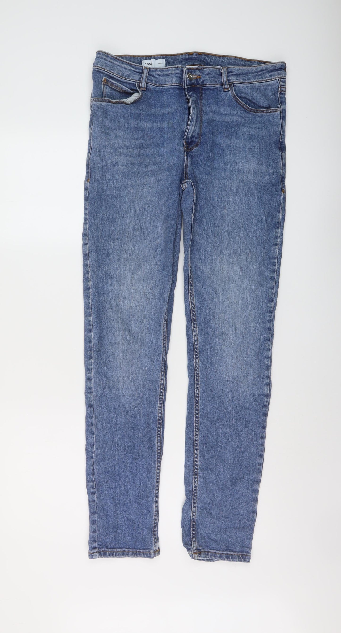 COLLUSION Mens Blue Cotton Skinny Jeans Size 32 in L32 in Regular Button