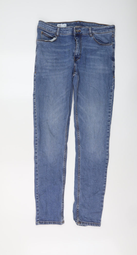 COLLUSION Mens Blue Cotton Skinny Jeans Size 32 in L32 in Regular Button