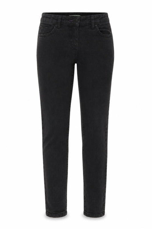 Front view of Denim & Co. women’s grey cotton skinny jeans, size UK 12, 30-inch leg regular button