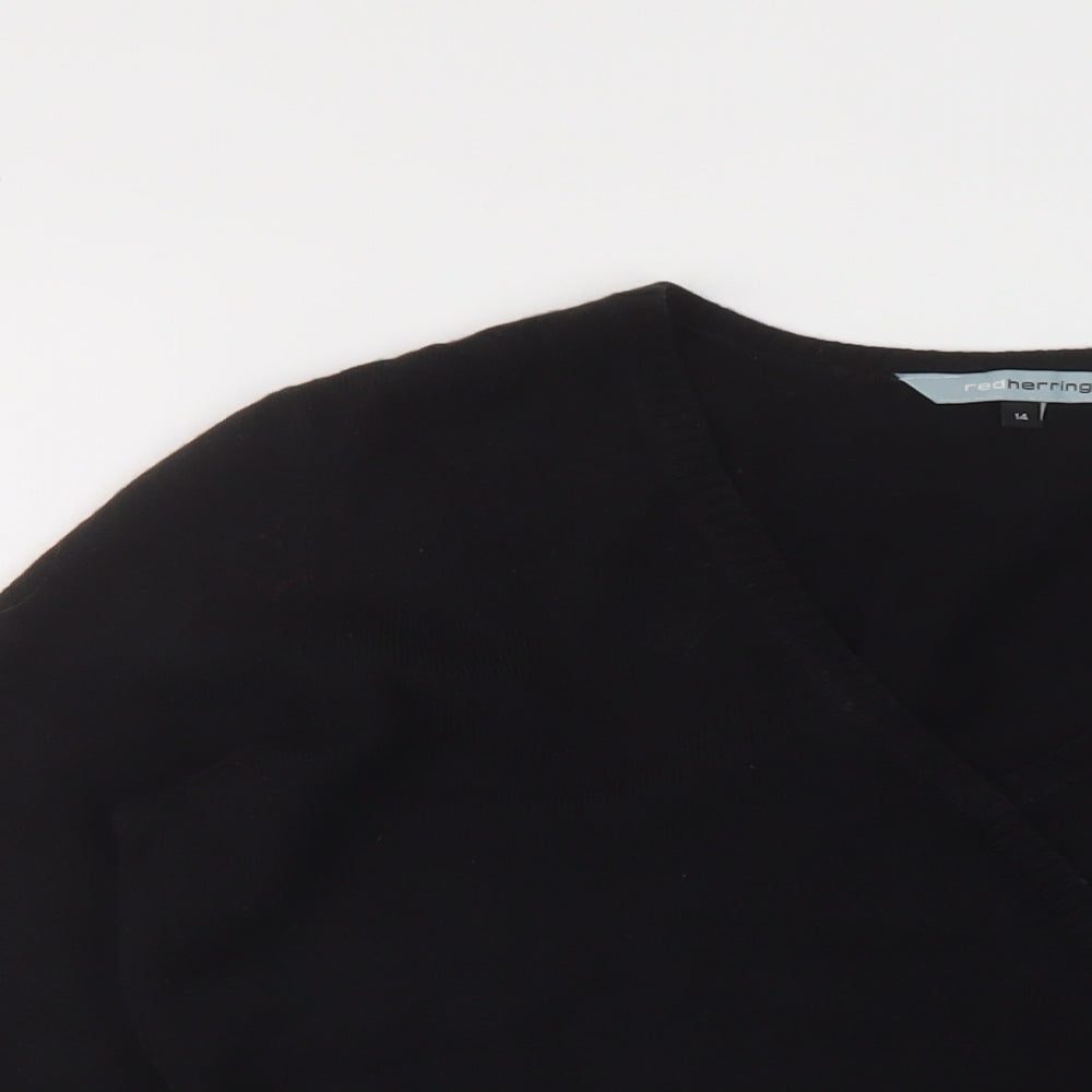 Red Herring Womens Black V-Neck Acrylic Pullover Jumper Size 14