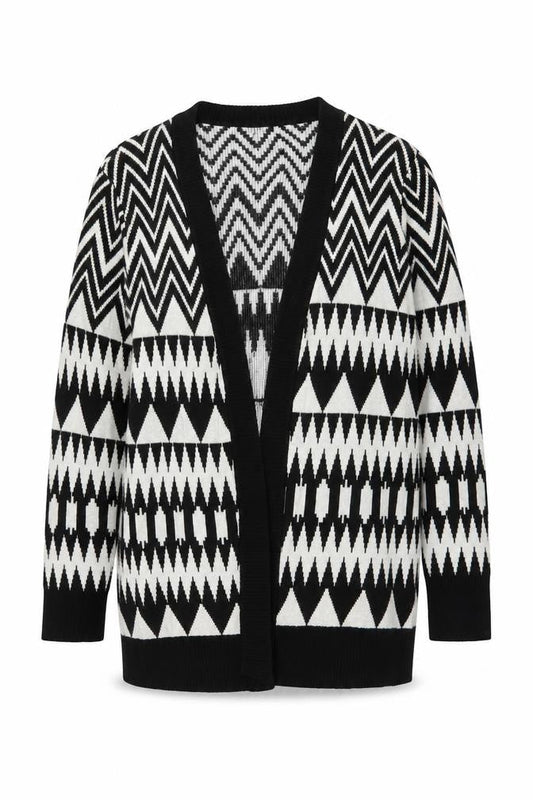 Forever 21 Womens Black V-Neck Geometric Cotton Cardigan Jumper Size M