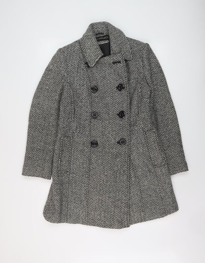 BHS Womens Black Herringbone Pea Coat Coat Size 10 Button