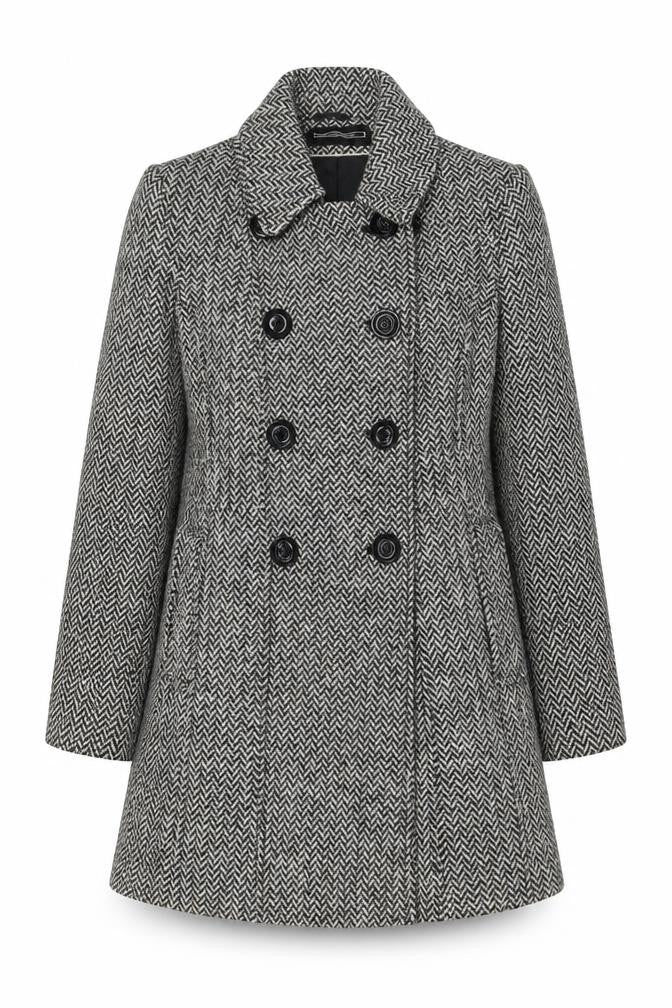 BHS Womens Black Herringbone Pea Coat Coat Size 10 Button