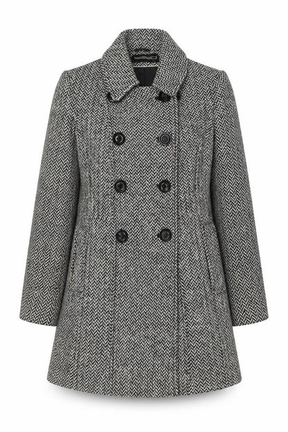 BHS Womens Black Herringbone Pea Coat Coat Size 10 Button